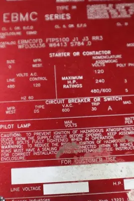 EBMC0FB FTPS100 J1 J3 RR3 WFD30J36 W6413 S784 .0 COMBO MOTOR CNTRL STOCK W-77