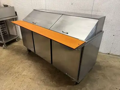 Used Beverage Air Used Beverage-Air SPE72HC-30M 72" 3 Door Mega Top Refrigerated Prep Table 120V Food Prep Tables Illinois US | Falcon Restaurant Supply #1373737