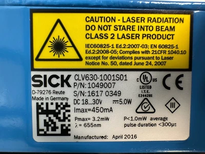 Used SICK CLV630-1001S01 Barcode Scanners South Carolina US | Palmetto Automation #1160018
