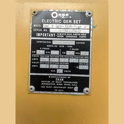 USED ONAN 50.0 DD8-15R/1092 A