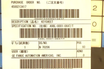 NEW FANUC A98L-0001-0647 / T MEMBRANE KEYSHEET A98L00010647T