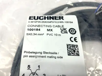 New | in-Stock Euchner Connecting Cable M12 5-Pin 10m 100184 Cable & Wire Michigan US | Maverick Industrial Sales #1391296