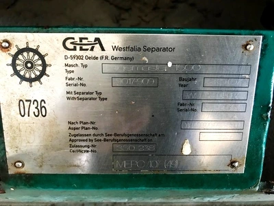 Westfalia BilgeMaster-D 1500 fuel oil purifier system.