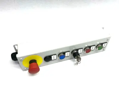 None | Operator Pushbutton Enclosure Control Assembly, Enable, Disable, E-Stop, Key - Used