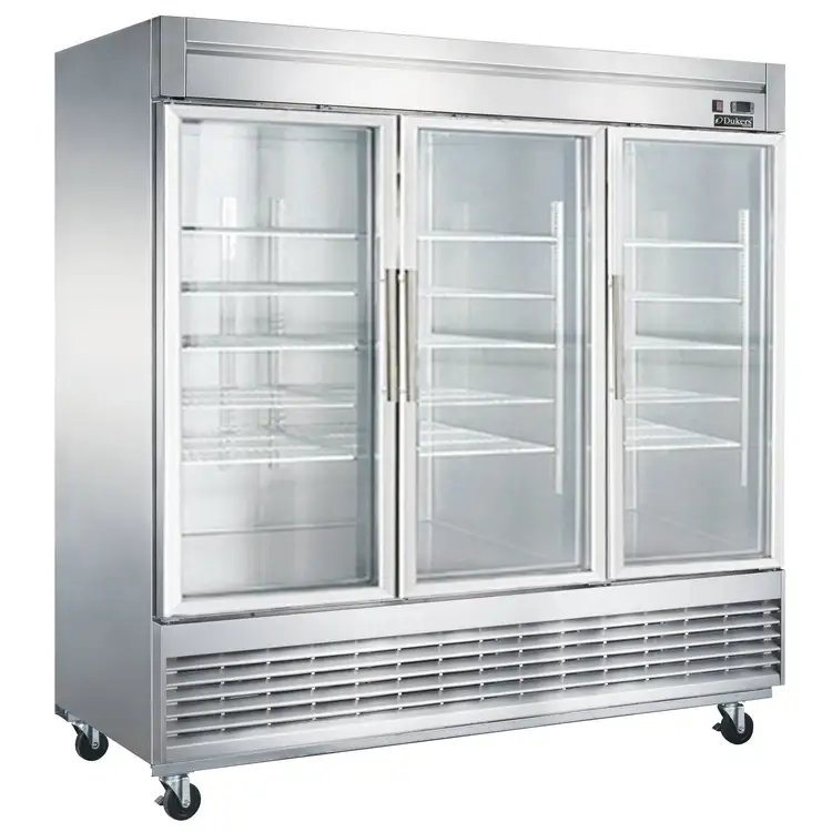 New | in-Stock Dukers New Dukers D83R-GS3 Bottom Mount Glass 3-Door Commercial Reach-in Refrigerator Display Refrigerators Illinois US | Falcon Restaurant Supply #1376311