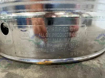 USED ALLOY PRODUCTS 30 LITER STAINLESS STEEL PRESSURE VESSEL 115PSI