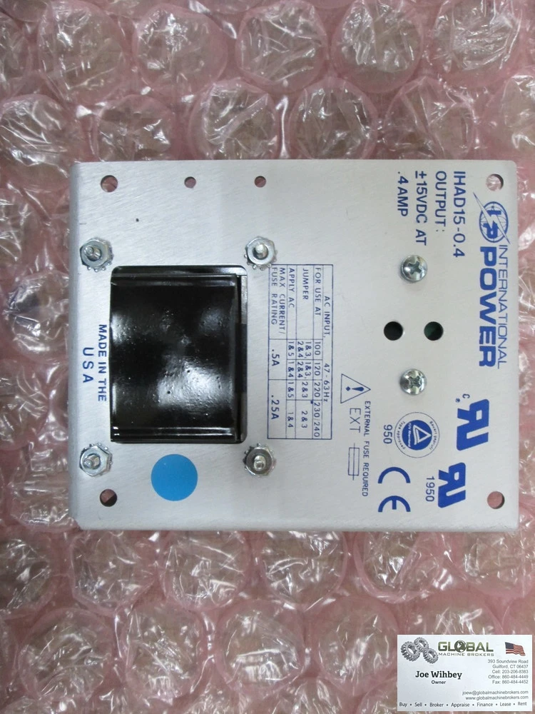 International Power IHAD15-0.4 100,120,220,230/240 Input ±15 VDC At .4 Amp Output