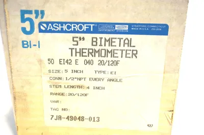 NEW ASHCROFT 50-EI-42E-040 20/120F 5" BIMETAL THERMOMETER 50EI42E040