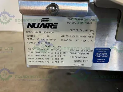 USED NUAIRE NU-430-600 CLASS II B2 BIOLOGICAL SAFETY CABINET 115V