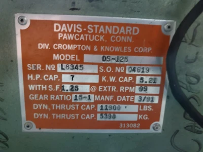 Davis Standard 1.25" Plastic Extruder Model DS-125