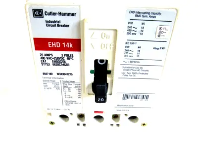 NEW CUTLER HAMMER EHD3020L SER.C CIRCUIT BREAKER 20A, 480VAC, 3 POLE