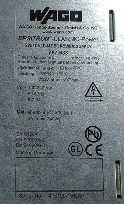 WAGO EPSITRON CLASSIC SWITCHED-MODE POWER SUPPLY , 787-633 4E-5