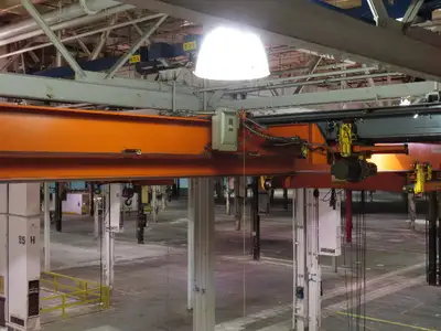 Cleveland Tramrail P&H 15 Ton Double Girder Underhung Bridge Crane 34' 10" Span