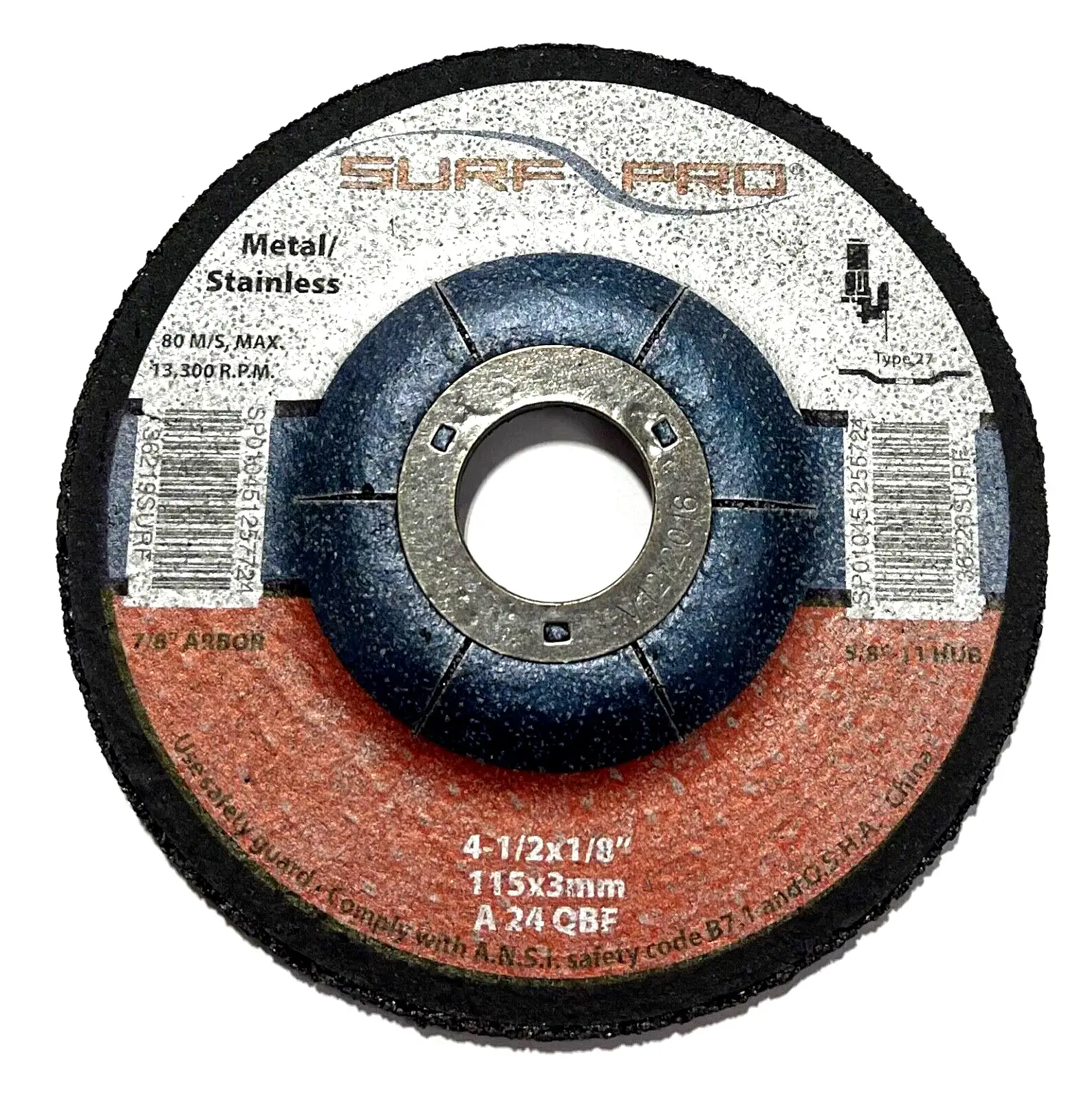 Surf-Pro 4-1/2" x 1/8" x 7/8" Metal Cut Off Wheel Type 27 Aluminum Oxide 5 Pack