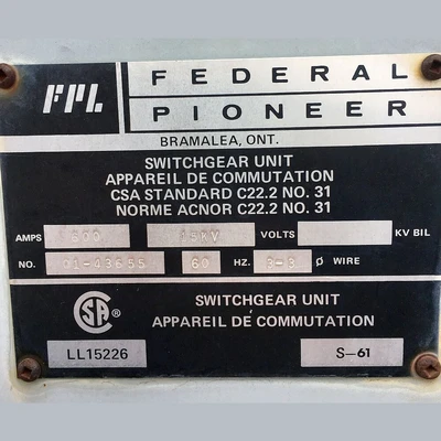 Federal Pioneer 15 kV Switch Gear Module