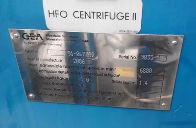 (2) Westfalia OSD 60-91-067/40 HFO purifier modules, SS.