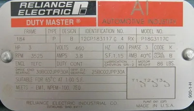 NEW RELIANCE ELECTRIC P18G3117C MOTOR 3HP 460V 184 3525RPM 7/8"