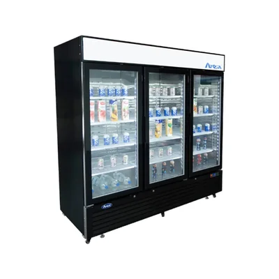 New | in-Stock Atosa New Atosa MCF8724GR Bottom Mount (3) Glass Door Merchandiser Refrigerator 69.54 Cu Ft - Black Display Refrigerators Illinois US | Falcon Restaurant Supply #1375454