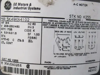 USED IPTS IC60 GEARMOTOR 40:1 K255 3/4HP 208-230/460V