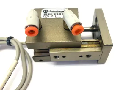 USED ROBOHAND MINI ROLLER BEARING DUAL V-RAIL PNEUMATIC SLIDE