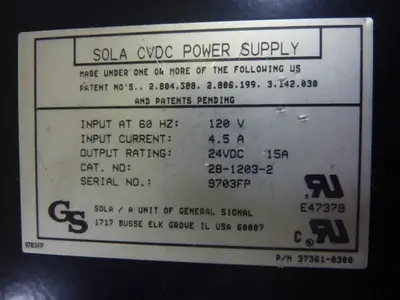 USED SOLA ELECTRIC 28-1203-2