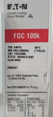 Eaton FDC2200 / FDC100K 200A 600VAC (BIN742)