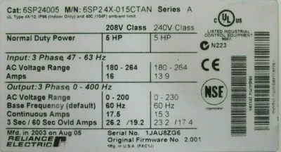 NEW RELIANCE ELECTRIC 6SP24X-015CTAN SP600 DRIVE 5HP SER A 6SP24X015CTAN