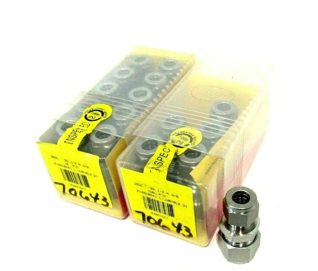 LOT OF 16 NEW HAM-LET 763L SS 1/2 X 3/8 STAINLESS STEEL FITTINGS 768LSS38X38