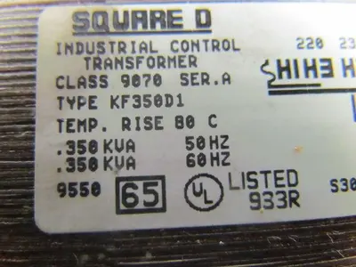 Square D KF350D1 Class 9070 Ser A Control Transformer 220-480x120V .350 KVA