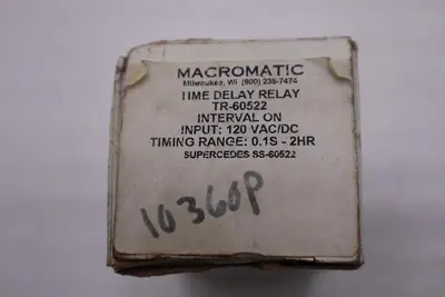 TR-60522 - MACROMATIC - TIME DELAY RELAY 120VAC/DC NEW UNIT STOCK H1306A