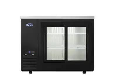 New | in-Stock Atosa New Atosa SBB48SGGRAUS2 48" Back Bar Cooler w/ Sliding Glass Door Shallow Depth (Black Exterior) Bottle Coolers Illinois US | Falcon Restaurant Supply #1375555
