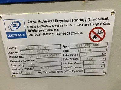 Zerma GSL300/400 Slow-Speed Granulator – 15 HP Plastic Grinder Shredder