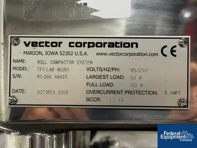 USED Vector Freund-Vector TFC-LAB Micro Roll Compactor & Granulator