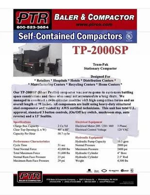 USED PTR TP2000SP "SHORTY" STATIONARY