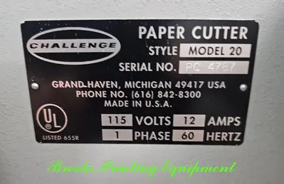Used CHALLENGE 20 Paper Cutters North Carolina US | BROOKS PRINTING EQUIPMENT #1503568