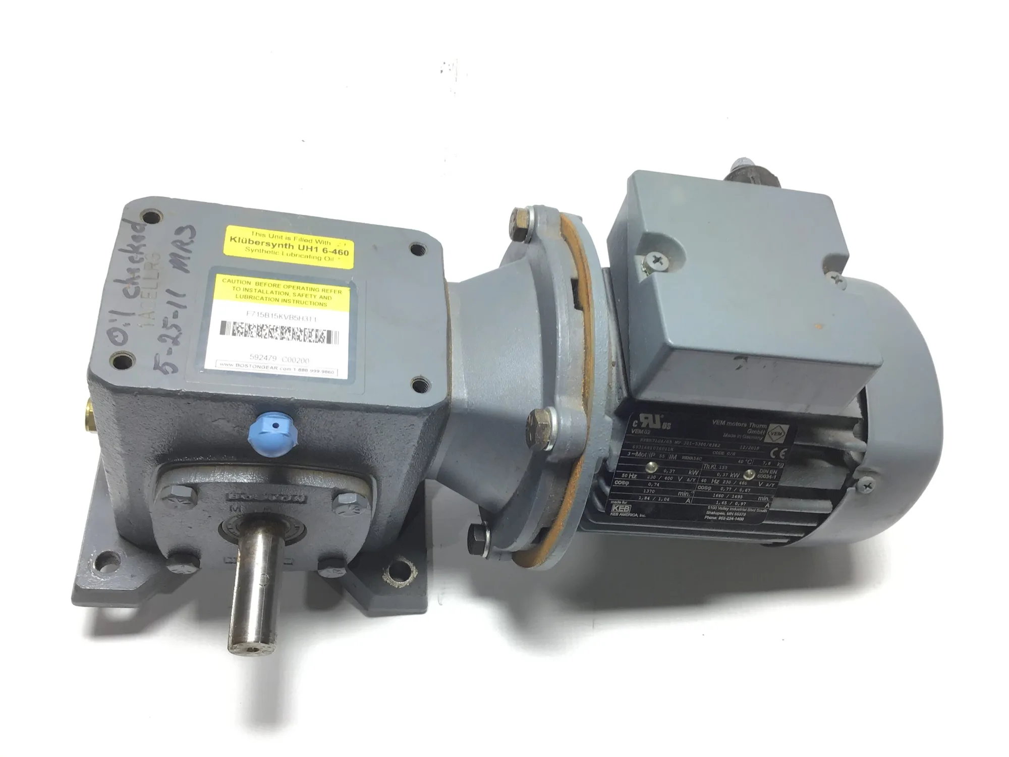 Boston Gear F715B15KVB5H3T1 Worm Right-Angle Gearmotor 15:1 Ratio