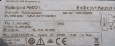 USED ENDRESS HAUSER FMX21 WATERPILOT LEVEL PROBE FMX21-22C82/0