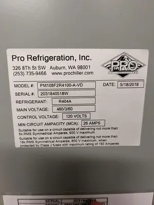 USED 2018 PRO REFRIGERATION, INC. PM108F2R4100-A-VD