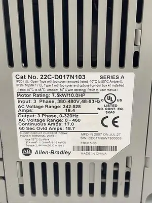 Used ALLEN-BRADLEY ALLEN-BRADLEY 22C-D017N103 SER A Variable Speed Drives | ND Industrial Surplus #1213912