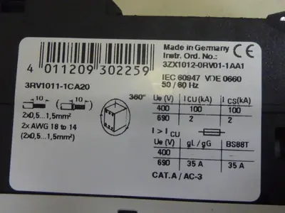 USED SIEMENS 3RV1 011-1CA20