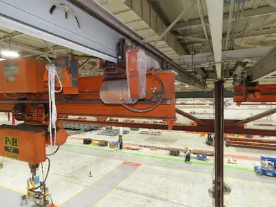 Cleveland Tramrail P&H 1 Ton Single Girder Underhung Bridge Crane 45' 10" Span