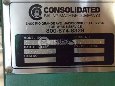 USED 1998 CONSOLIDATED CBD-2943 DOUBLE CHAMBER CLOTHING BALER & CONVEYOR