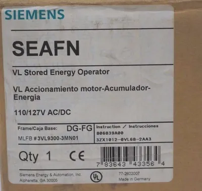 NEW SIEMENS SEAFN VL STORED ENERGY OPERATOR BREAKER 110/127V AC/DC