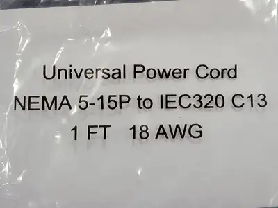 Universal Power Cord 18 AWG 1 ft. (Box of 196)