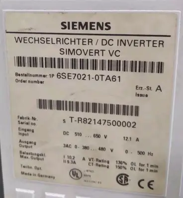 Siemens 6SE7021-0TA61 Inverter Loc1C12