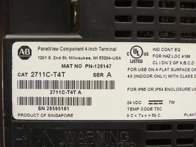 Allen Bradley 2711C-T4T PanelView Component 4" Touch Screen & 4-Key Input 24V