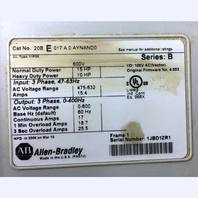 Allen Bradley PowerFlex700 15 HP VFD