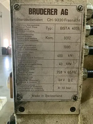 USED 1990 BRUDERER BSTA 400L