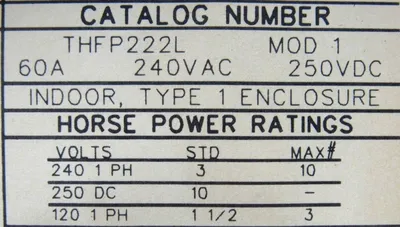 NEW GENERAL ELECTRIC THFP222L PANELBOARD SWITCH THFP222 60A 240VAC 10HP TYPE QMR