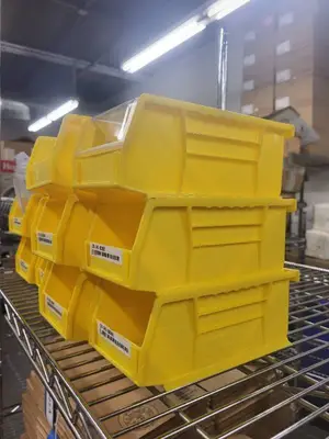 Set of 10 Yellow Plastic Storage Bins with 8 Clear Lids